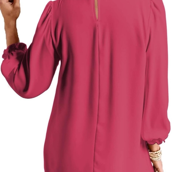 Women Long Sleeve Work/Casual Top Ruffle Mock Neck Blouse Shirt - Picture 3 of 5